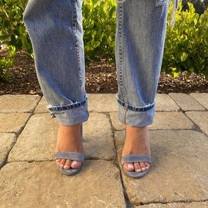 Blue Suede Ankle Strap Heels